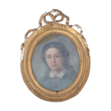 Pastel 19th century girl with old frame
