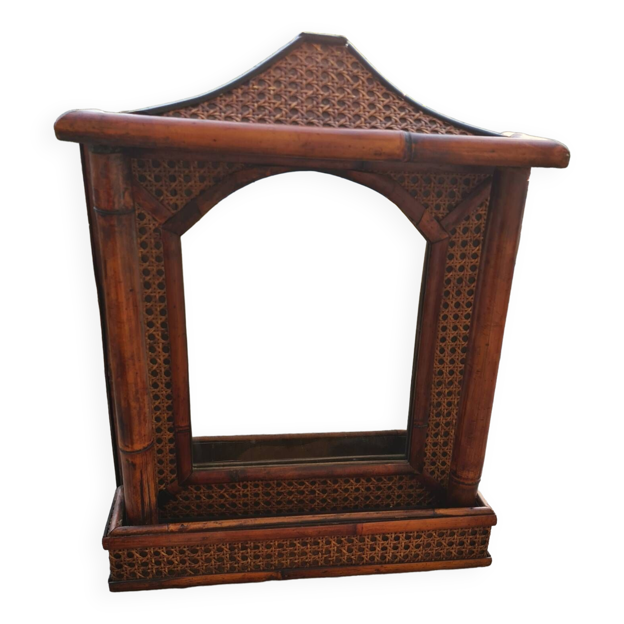 Vintage bamboo and cane mirror