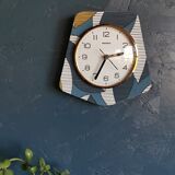 Vintage clock silent trapezoid wall clock "Trophy blue white ochre"