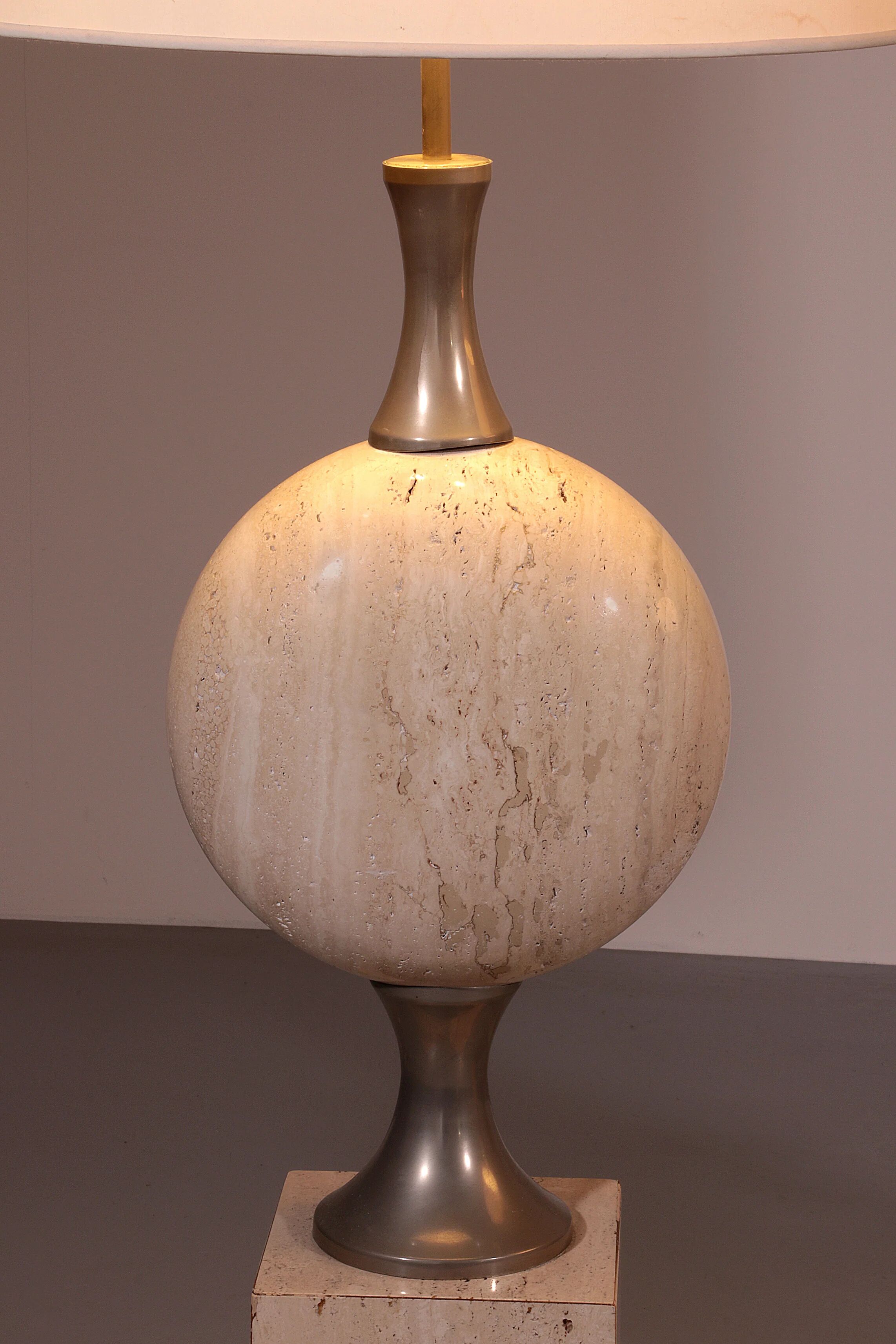 Travertine floor lamp by Philippe Barbier for Maison Barbier, monumental piece, 1970s