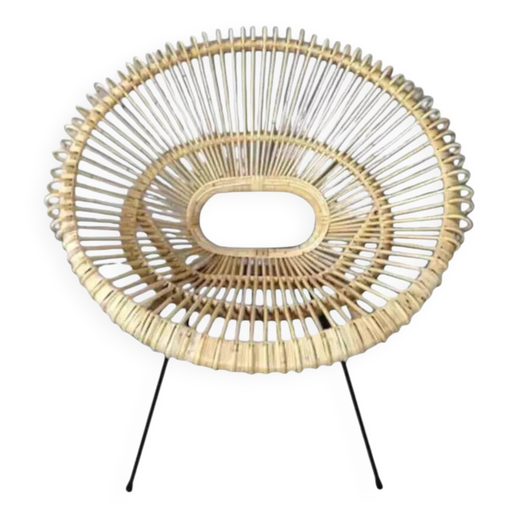 Rattan and metal armchair