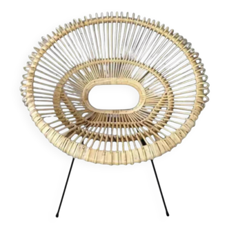 Rattan and metal armchair