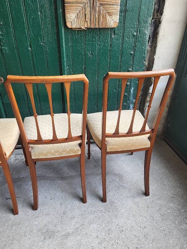 Series of 4 directory chairs in marquetry and cherry wood
