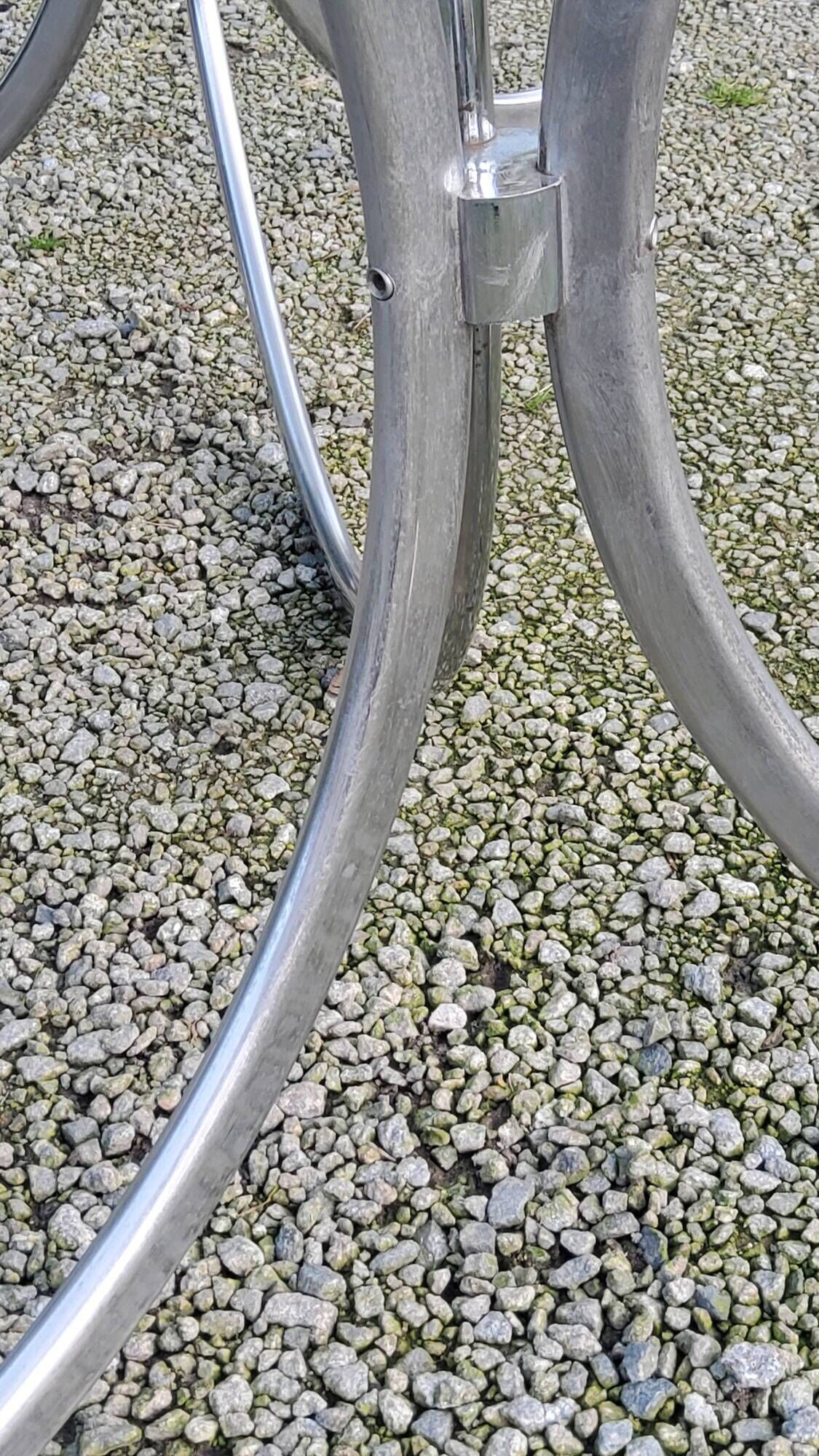 Designer table from the 70s, smoked glass top, chrome base