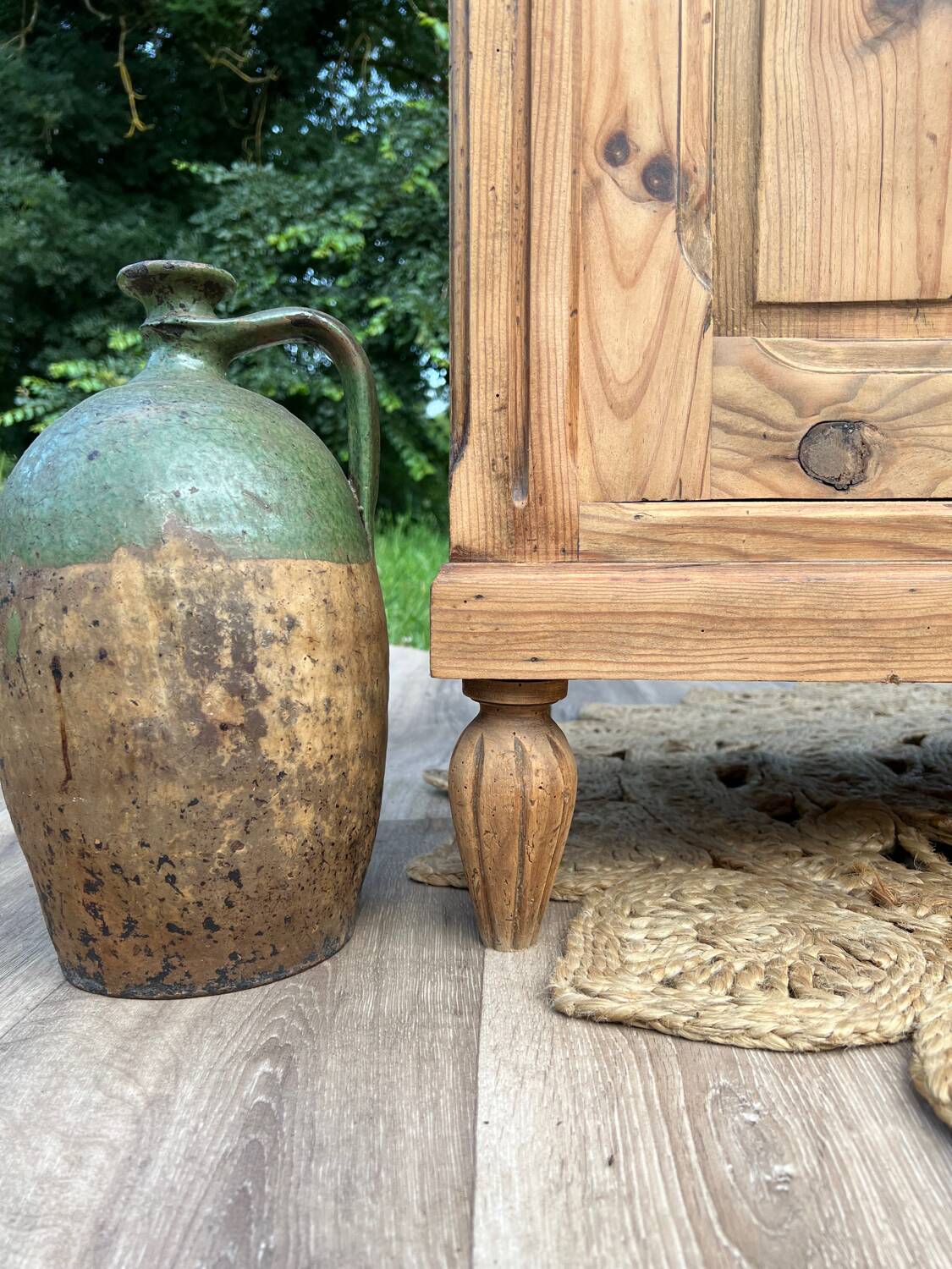 Art deco light raw wood sideboard