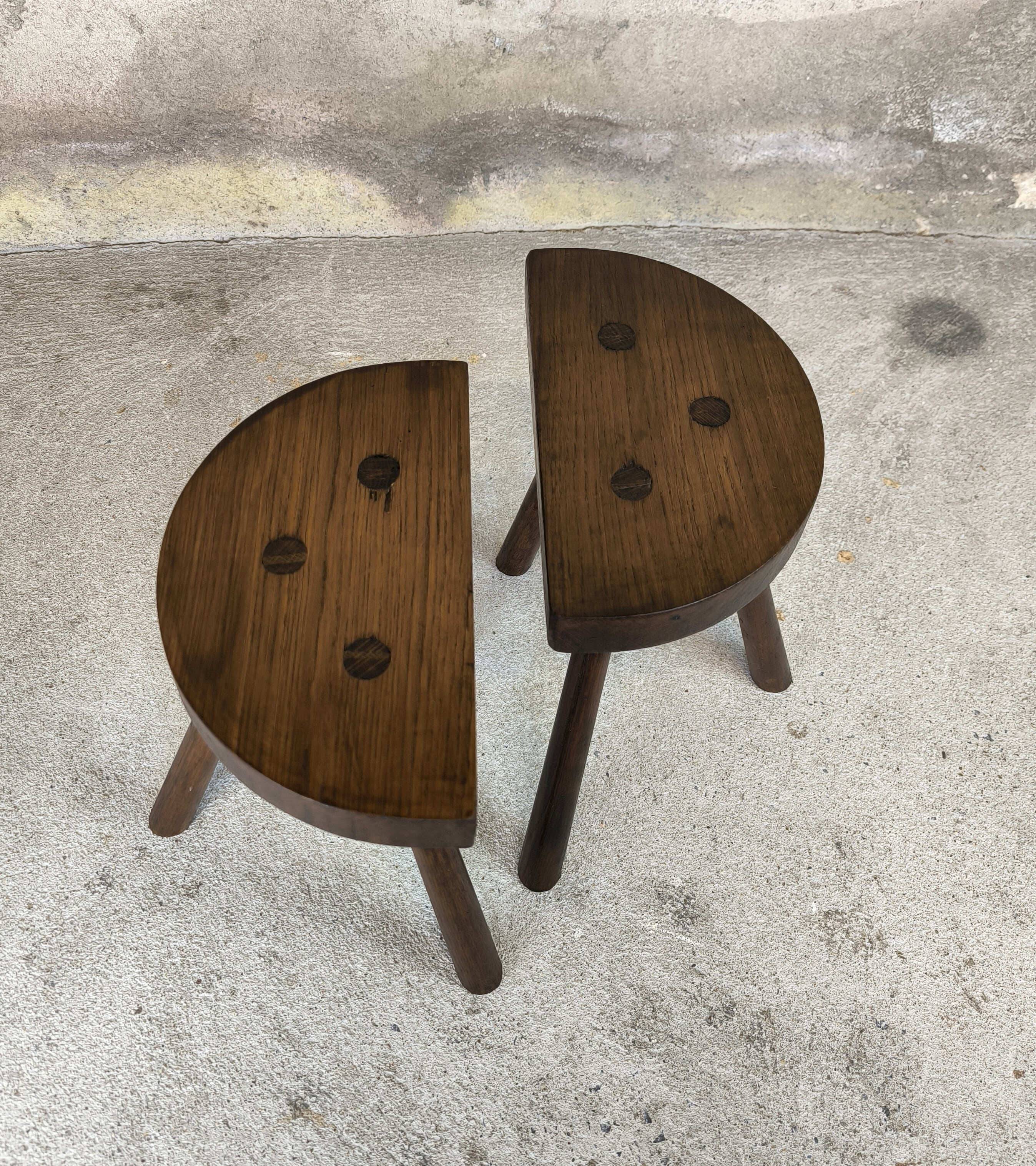 Pair of vintage tripod stools in solid wood