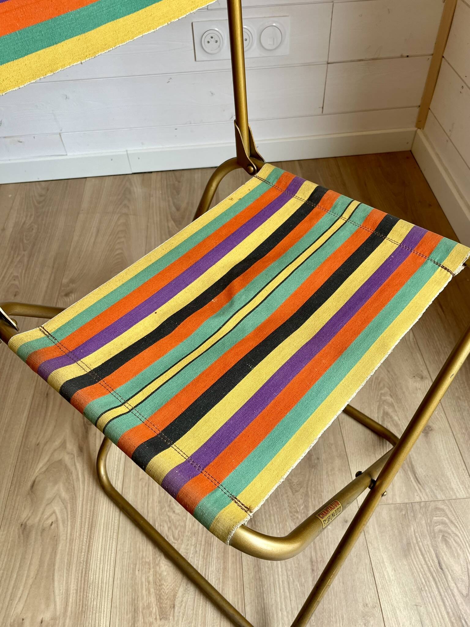 Pair of vintage Lafuma folding chairs model Chantazur Canvas 70s