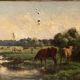 Cows in the pasture, oil on canvas, old painting