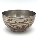 Antique ISLAMIC BOWL in tinned BRASS with engraved decoration and colored patterns