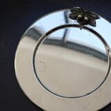 Vintage round silver metal tray with cherries