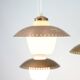 Vintage three-arm ceiling pendant – opal glass and brass – Bent Karlby –1950/60s