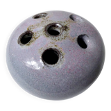 Vintage design stoneware flower frog, signed ball vase