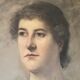 Oil painting canvas portrait woman lace dress 19th century merl