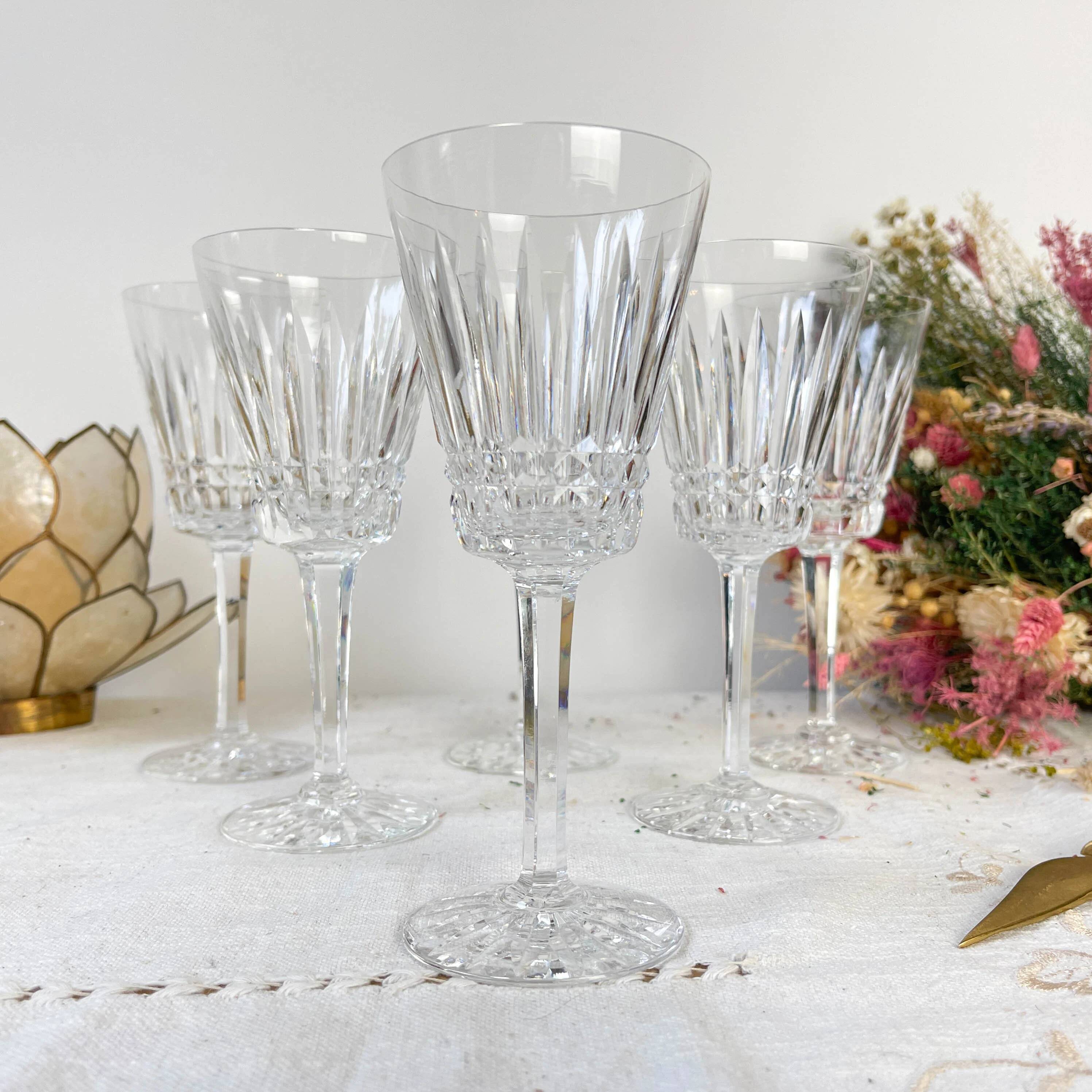 6 cut crystal red wine glasses, French