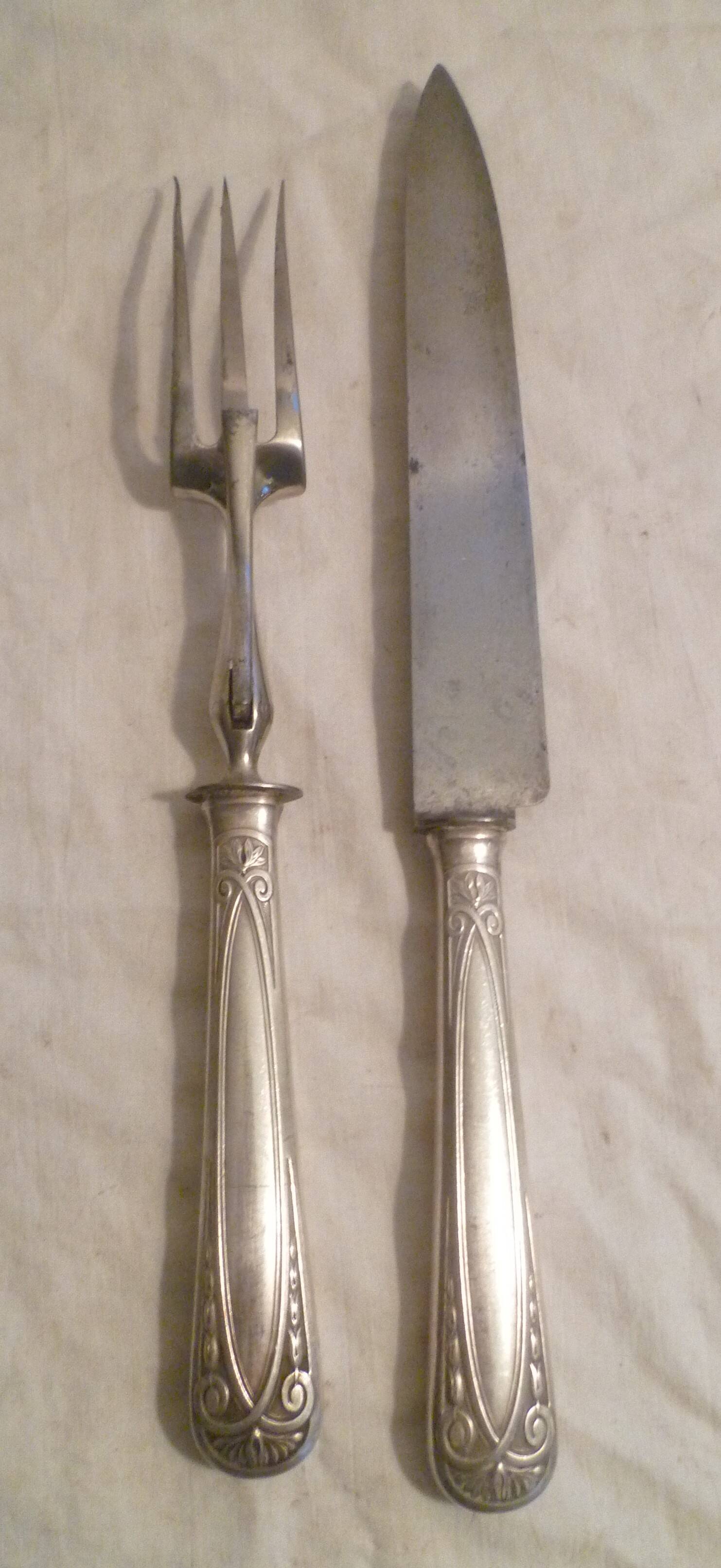 Cutlery for cutting meat in silver plated art nouveau style jugenstyl