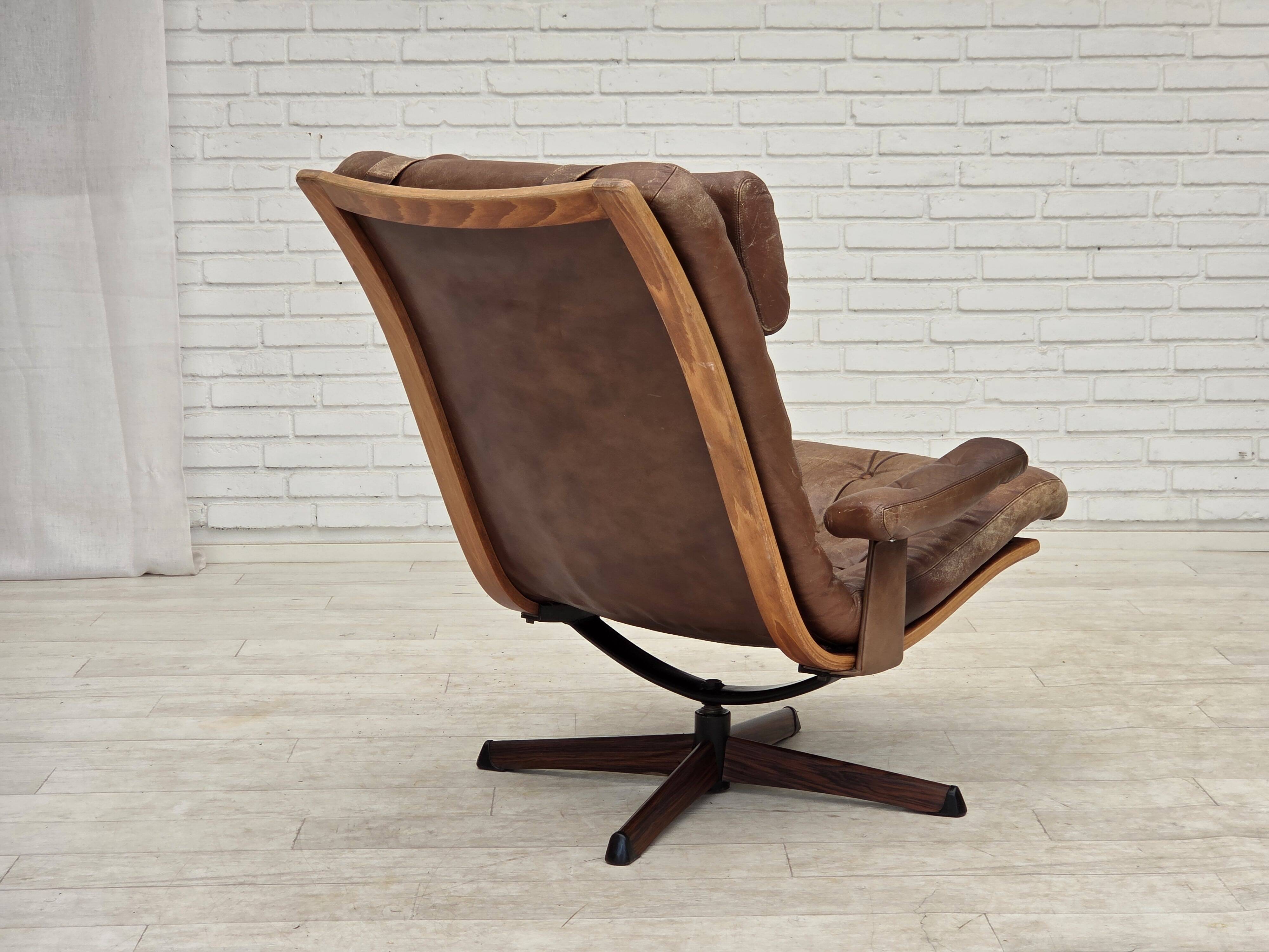 1960s, Scandinavian swivel armchair, brown furniture leather.