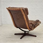 1960s, Scandinavian swivel armchair, brown furniture leather.