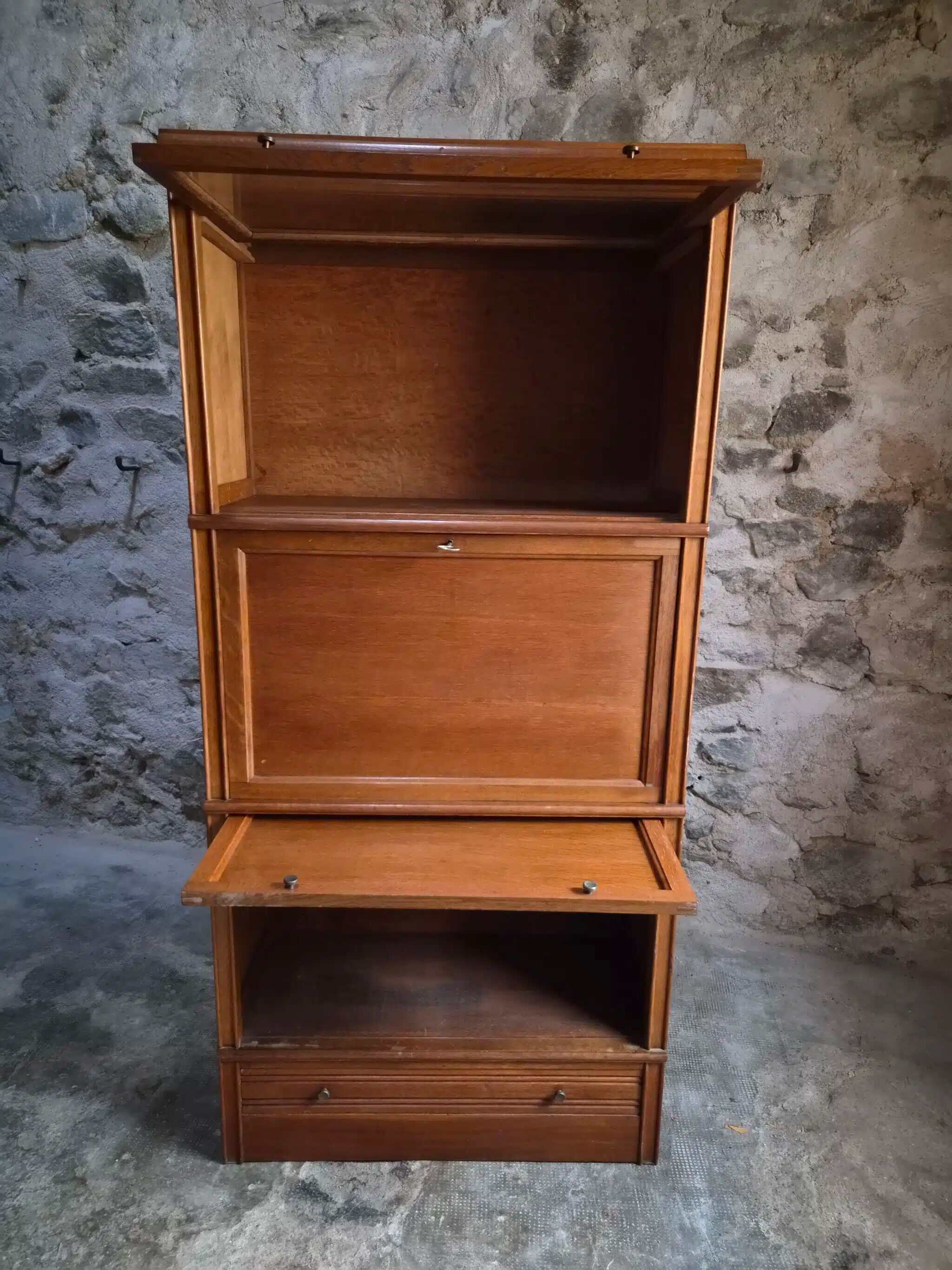 French modular secretary in oak with display case, 1950s.
