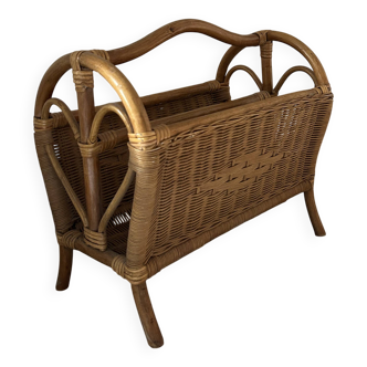 Porte-revues vintage en rotin et bambou