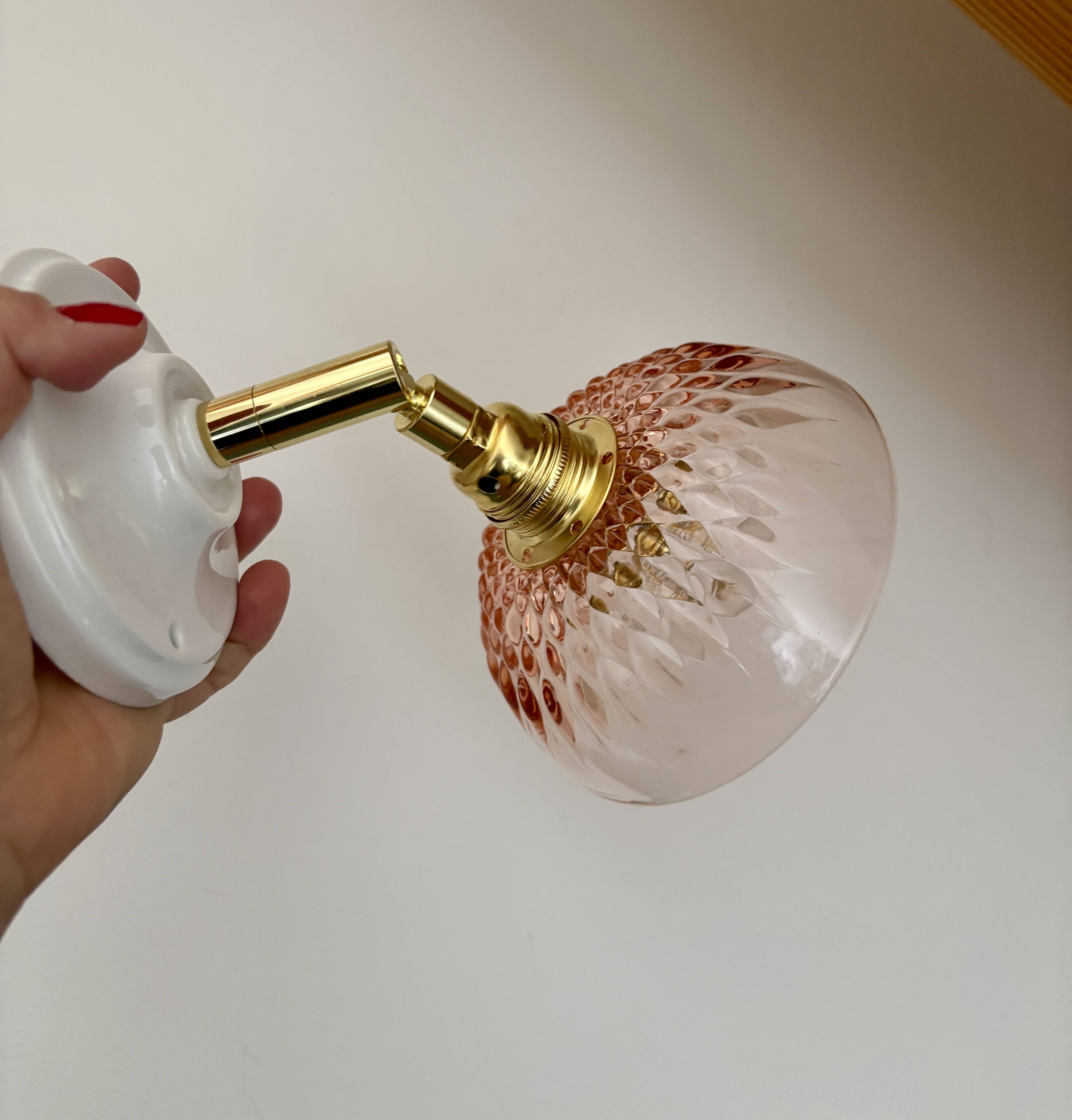 Vintage pink glass lampshade - tableware collection