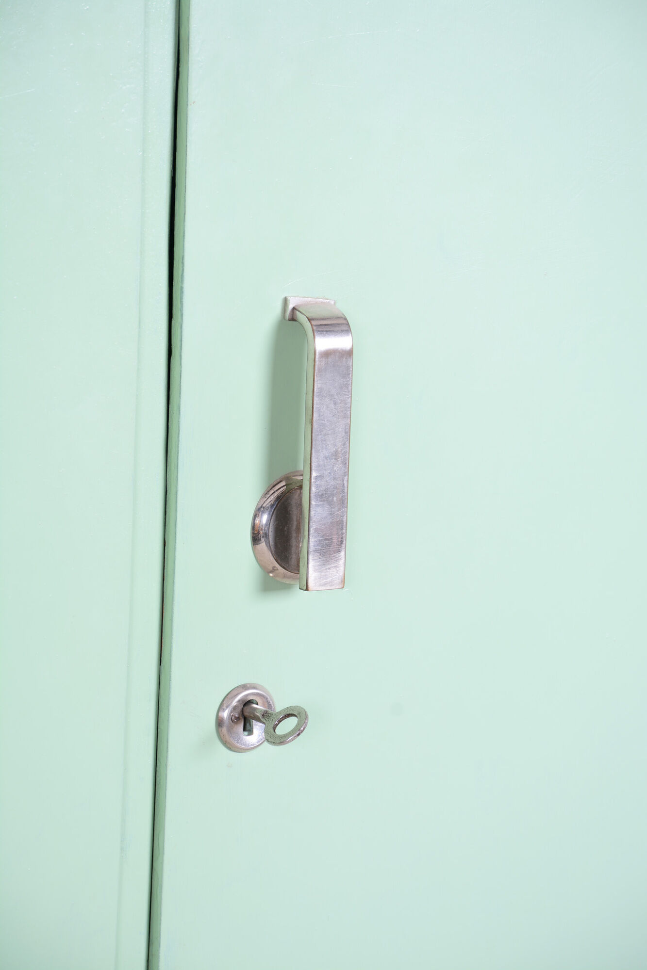 Turquoise Bauhaus three door wardrobe made in 1930s Czechia by Vichr a spol.