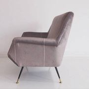 Italian velvet sofa in grey with black lacquered brass legs.