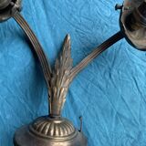 Double wall light in gold brass metal, vintage leaf pattern