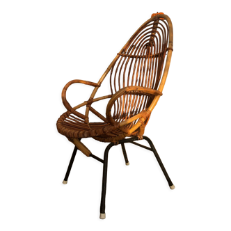 Rattan shell armchair (metal feet)