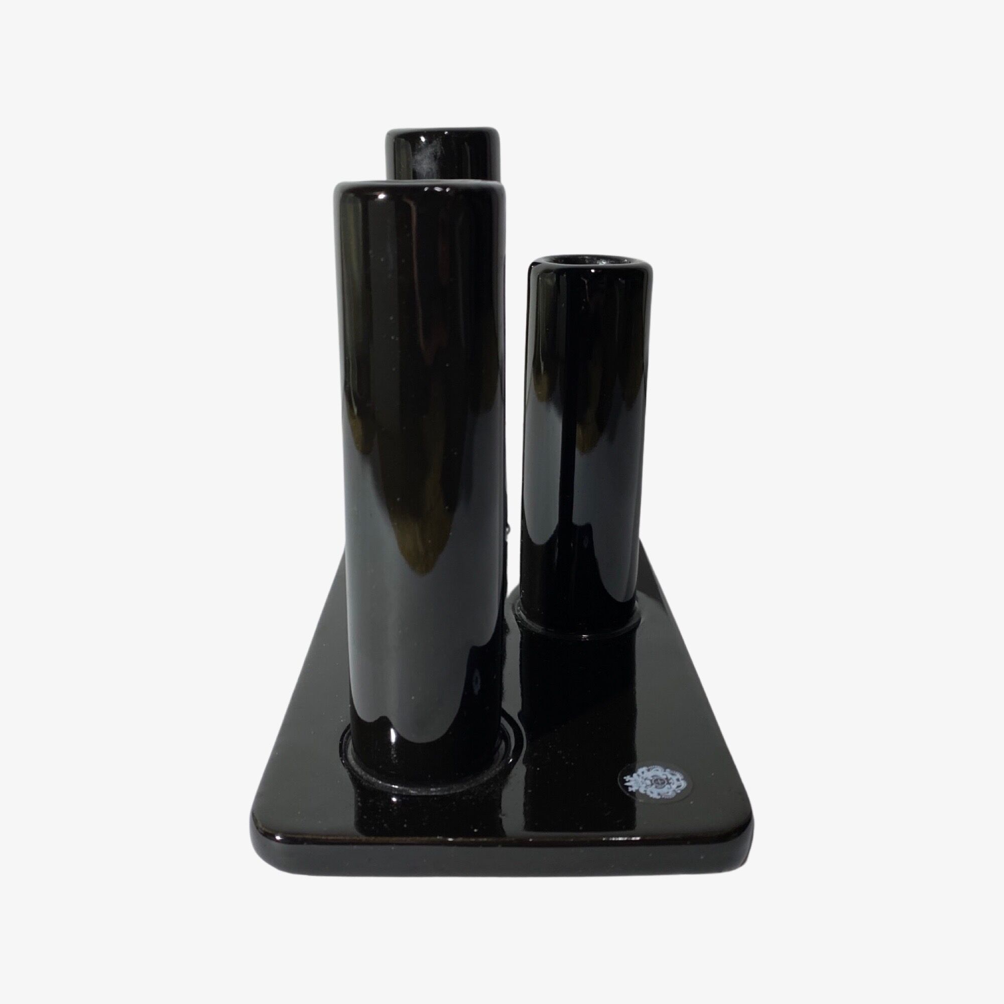 Black Candlestick Stand - VIntage Candle Holder Made From Black Shiny Ceramic From The Mid Century