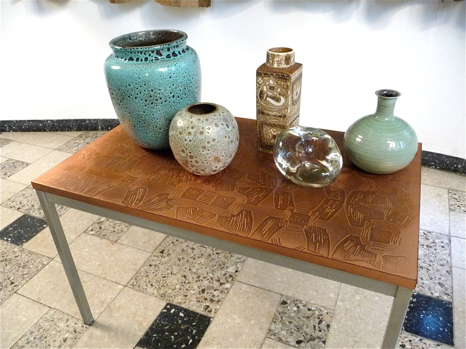 Copper side table with abstract relief from Opal Möbel, West-Germany 1960s