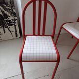 Set of 4 modernist red metal chairs