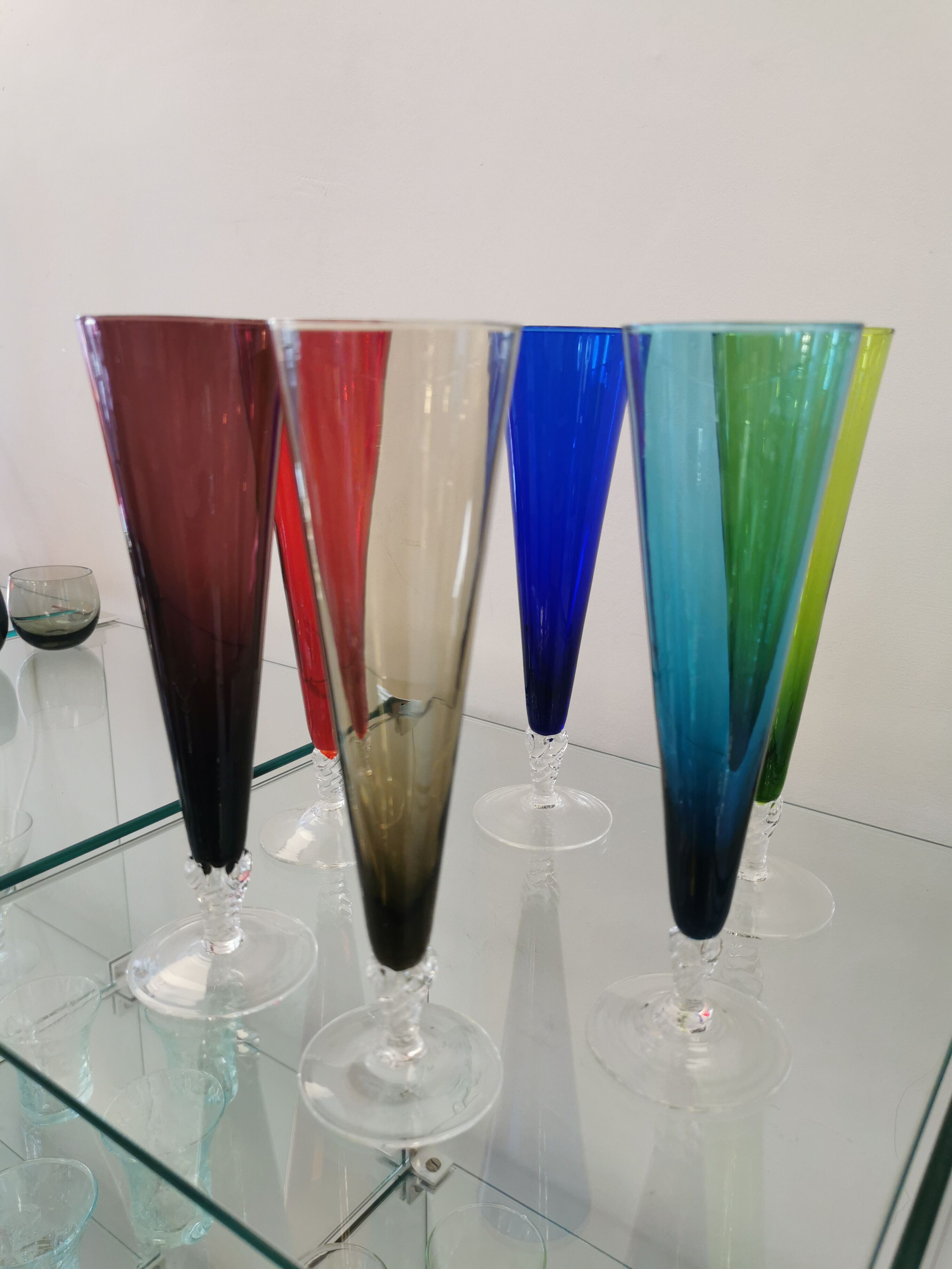 6 vintage Murano glass champagne flutes from the 60s