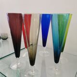 6 vintage Murano glass champagne flutes from the 60s