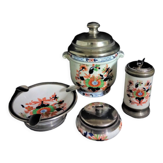 Porcelain and tin smoking kit