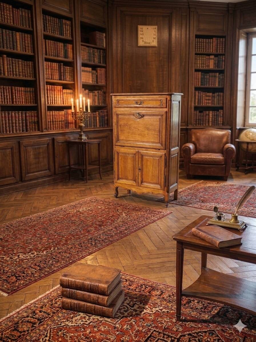 Secrétaire ancien scriban vintage en bois de noyer style Louis XV