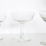 Set of 6 mismatched champagne glasses, chiseled glass