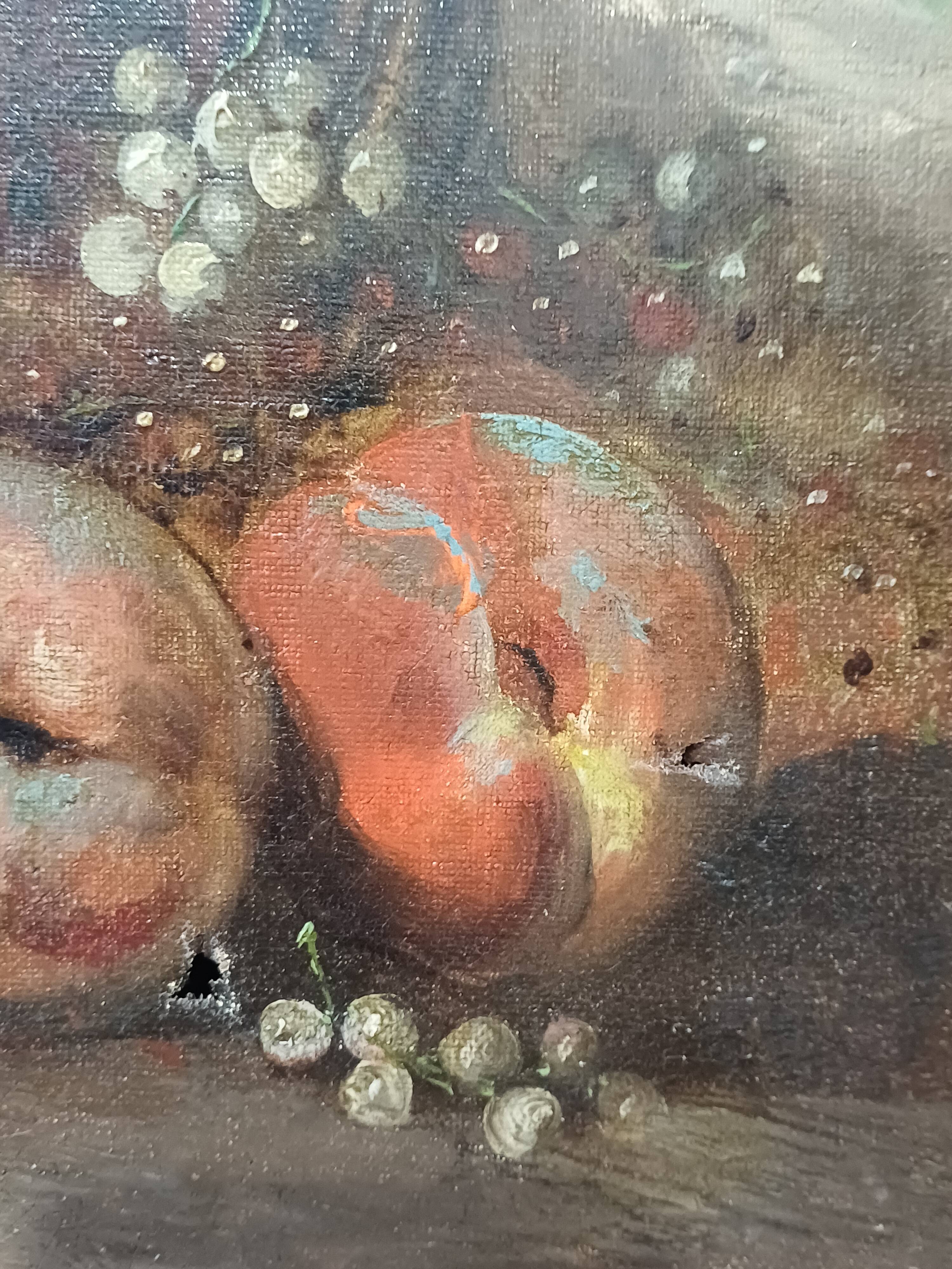 Hst painting still life basket of overturned fruit 19th - 20th century