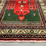 Distressed Turkish Rug 117x88 cm Vintage Shabby, Wool Tribal Red, Green Small