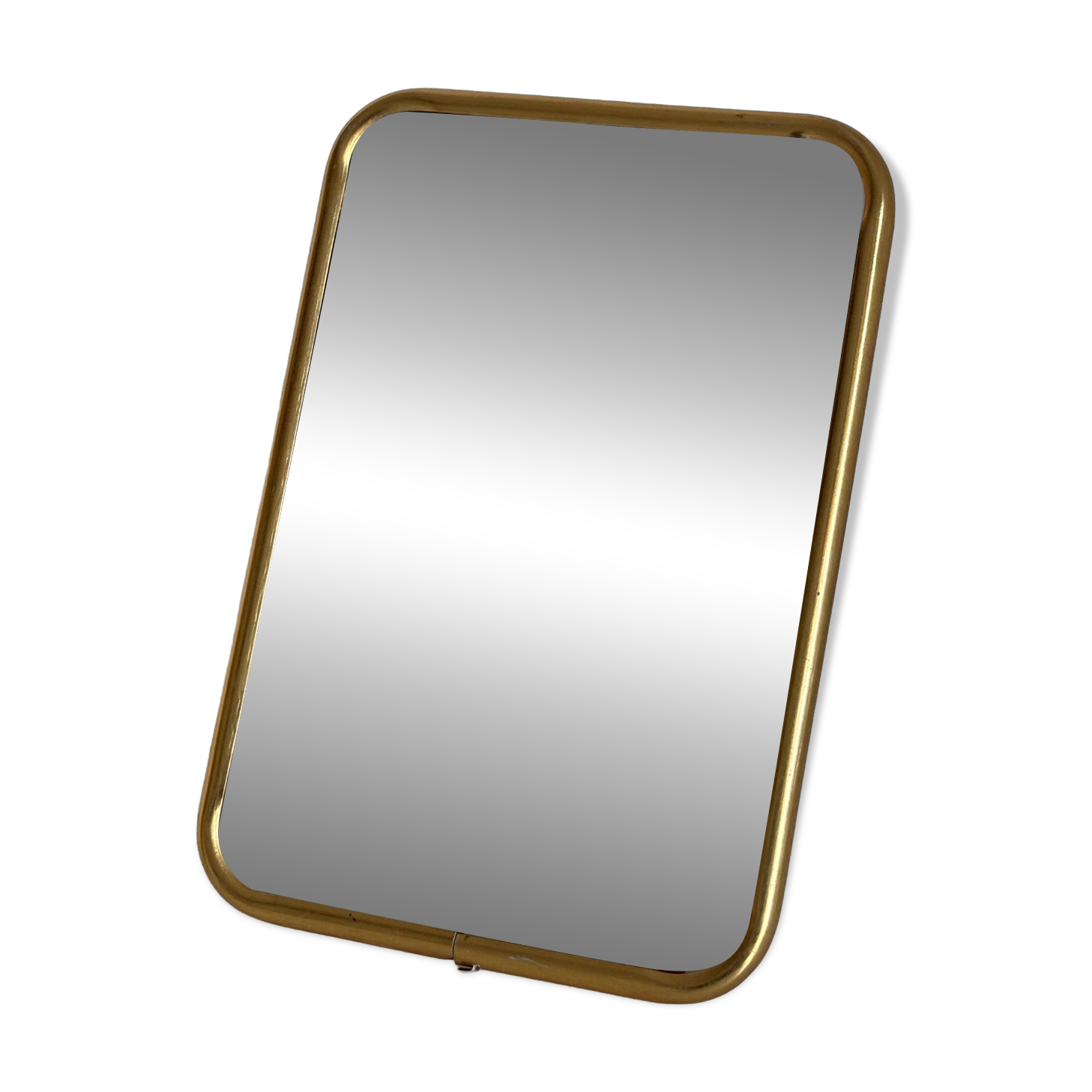 Vintage 1960 barber mirror, shaving or travel, gold and blue - 16 x 11 cm