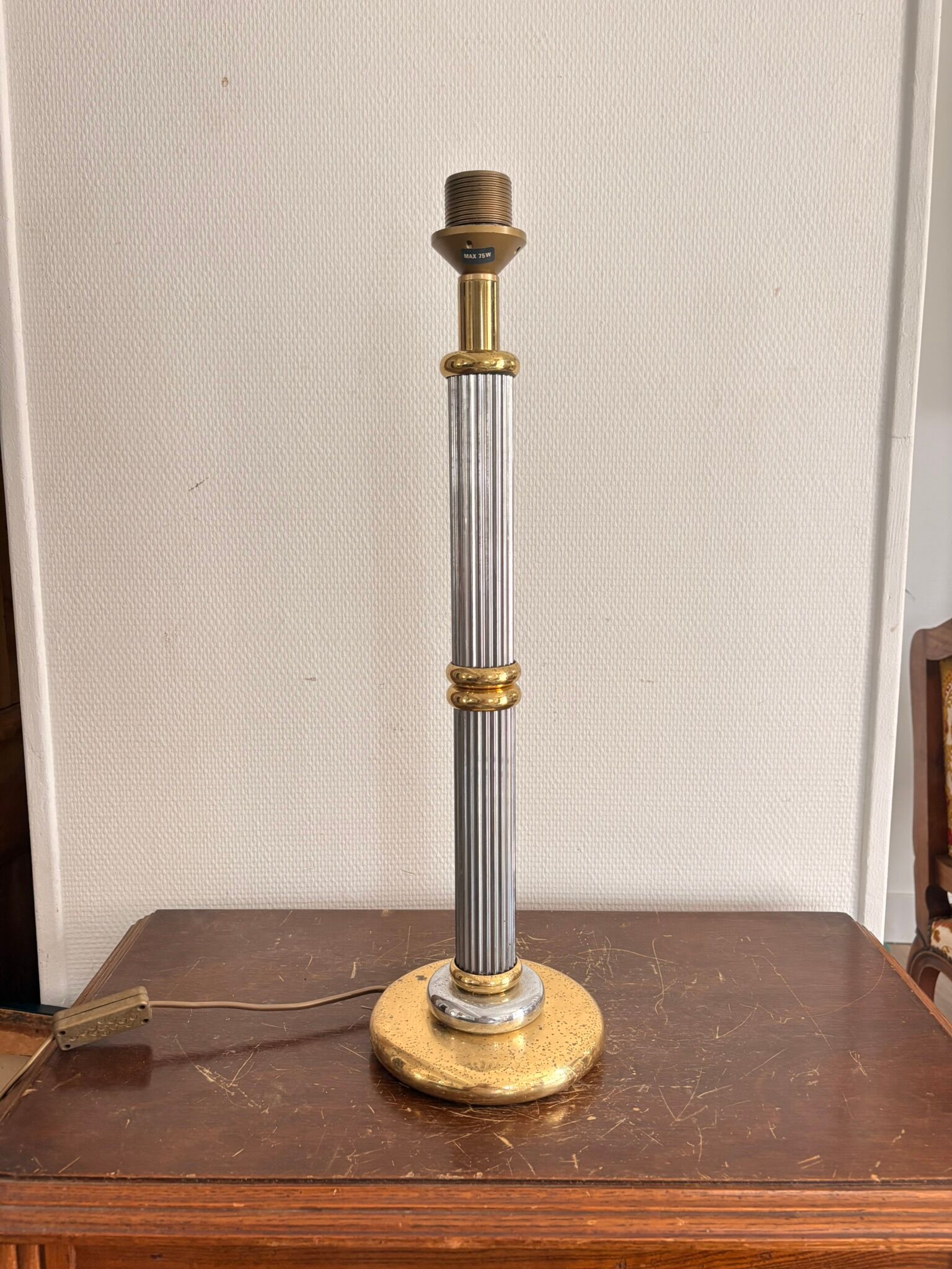 Vintage 70s 80s Neo-Classical Fluted Column Lamp Base Chrome