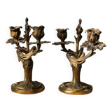 Pair of bronze candlesticks, rococo, 2 lights