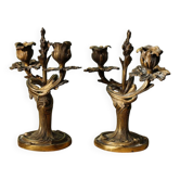 Pair of bronze candlesticks, rococo, 2 lights