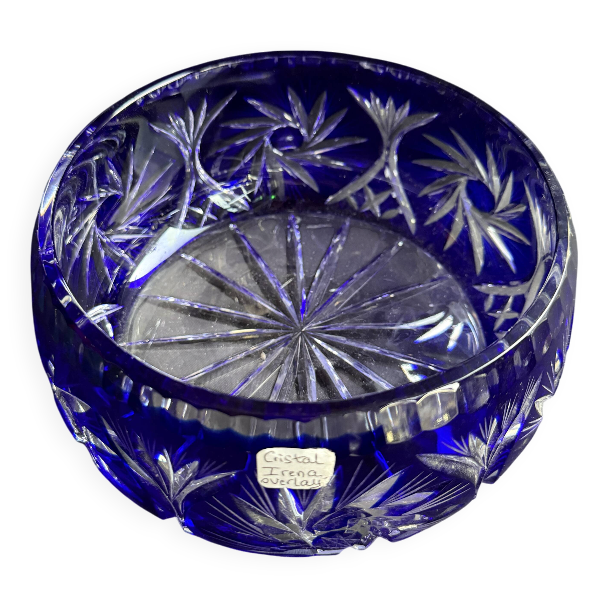 Cobalt blue cut crystal salad bowl – irena poland