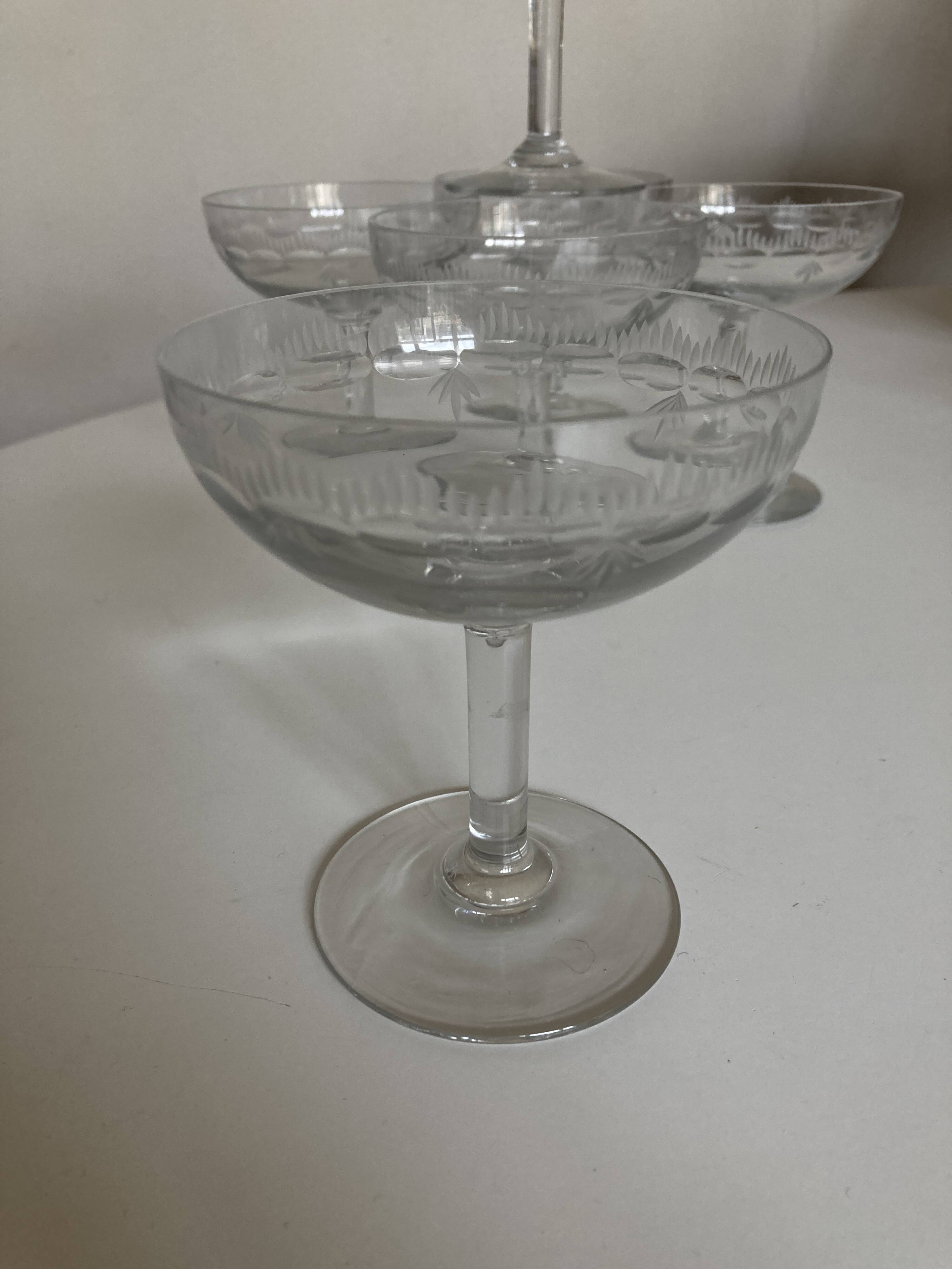 Set of 6 faceted cut crystal champagne glasses, Napoleon III style