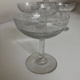 Set of 6 champagne glasses in Napoleon III faceted cut ringing crystal