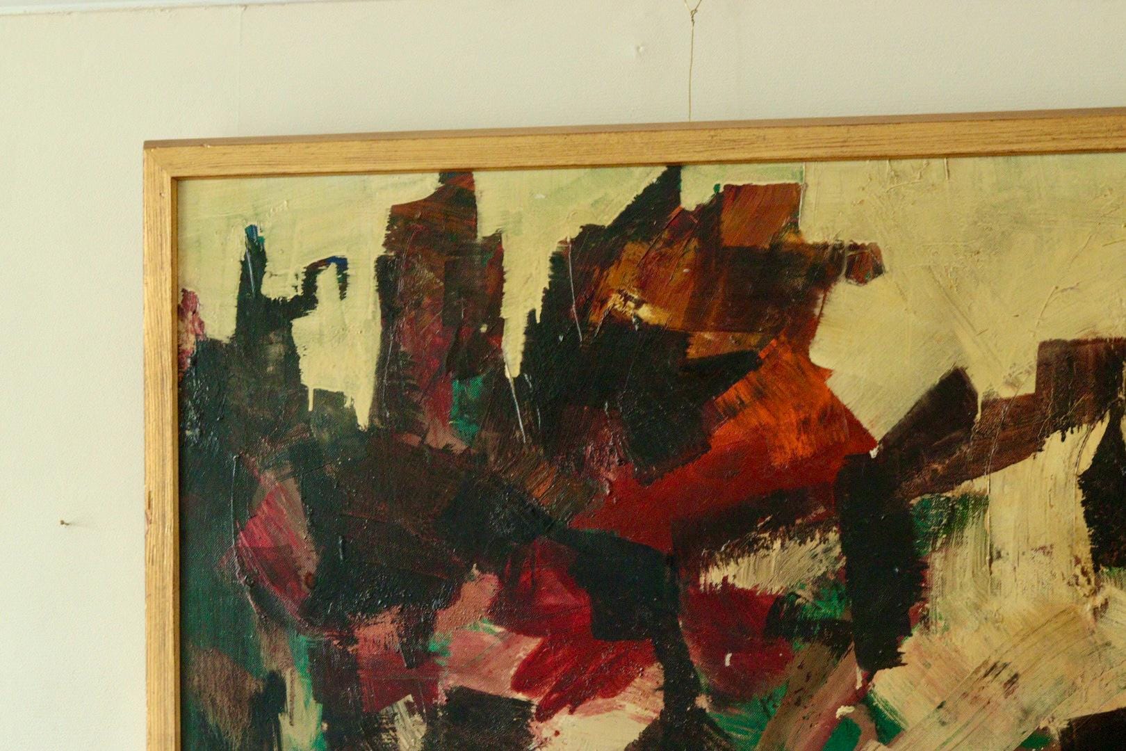 Oil on canvas abstract "Dynamic Composition", mid-20th century.
