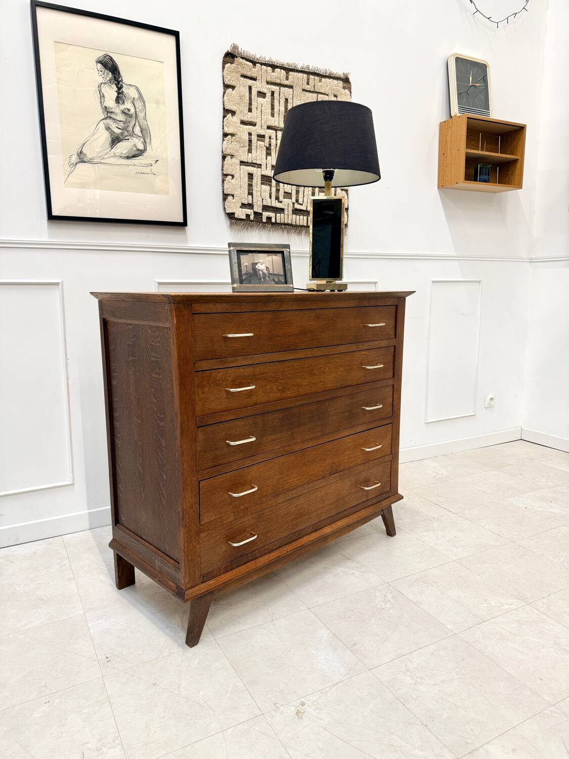 Vintage chest of drawers with splayed legs