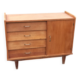 Vintage oak chest of drawers with 4 drawers and 1 door, circa 1950