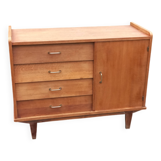 Vintage oak chest of drawers with 4 drawers and 1 door, circa 1950