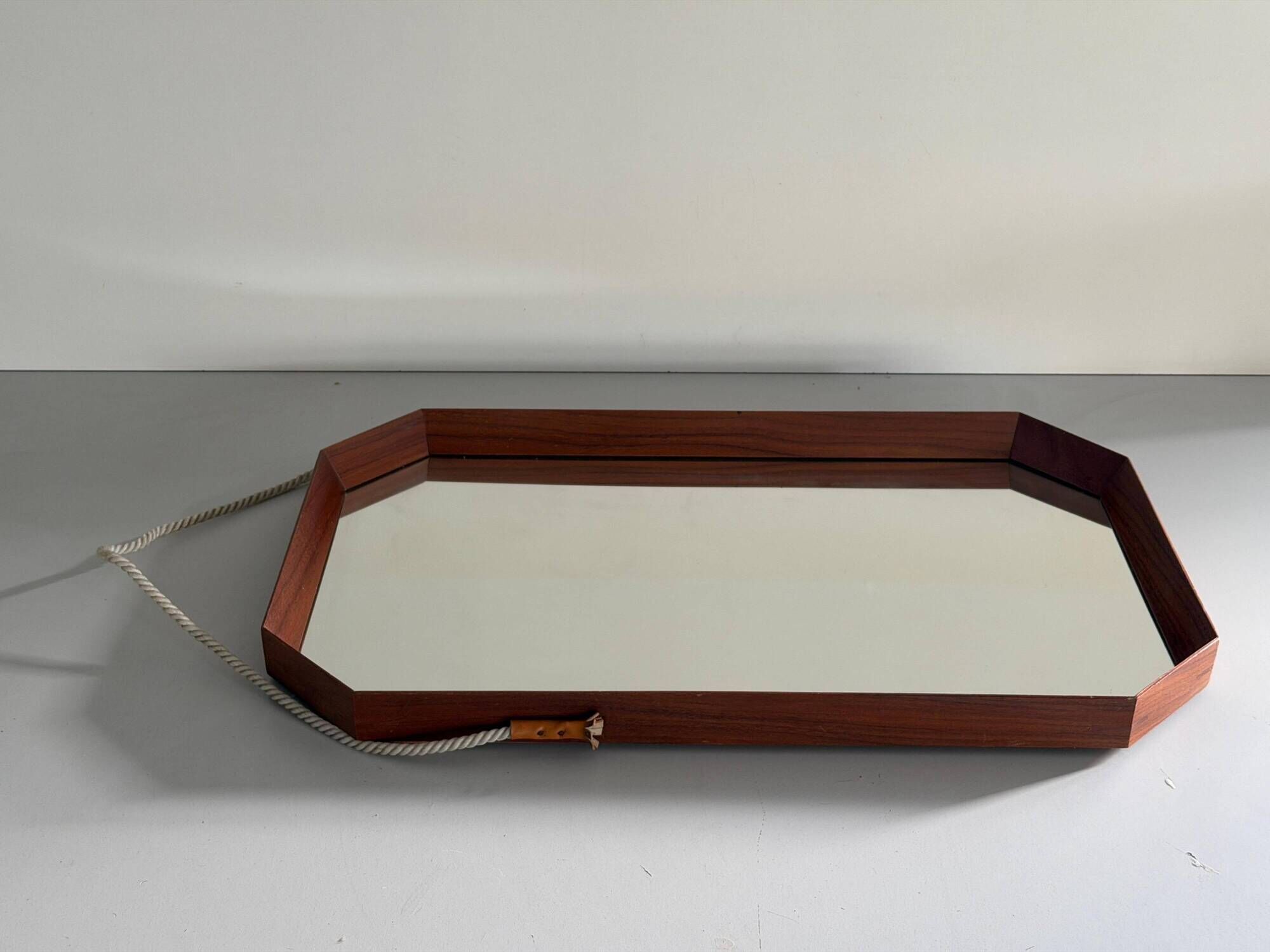 Mid-century rectangular wall mirror in teak, 1960, Italy